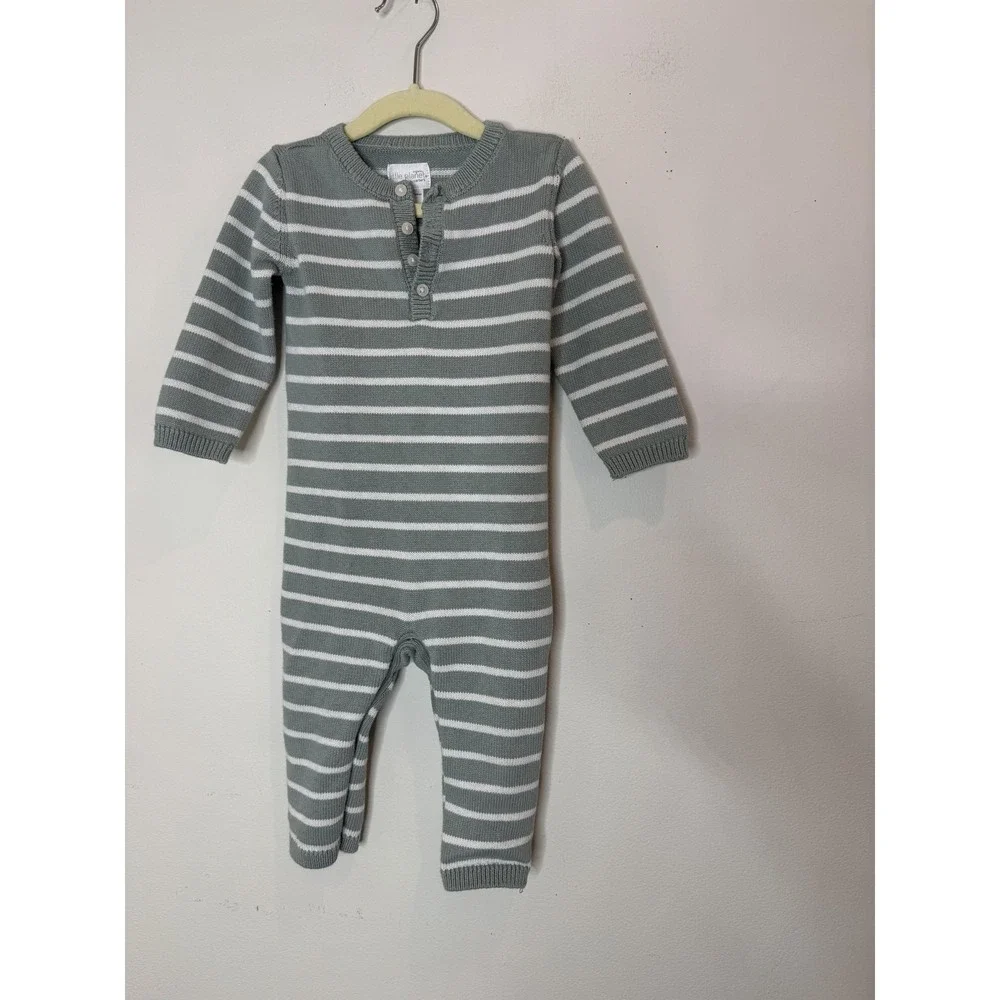 Little Planet By Carter's‎ Romper Baby Boys 18 Months Gray Stripe Knit One Piece